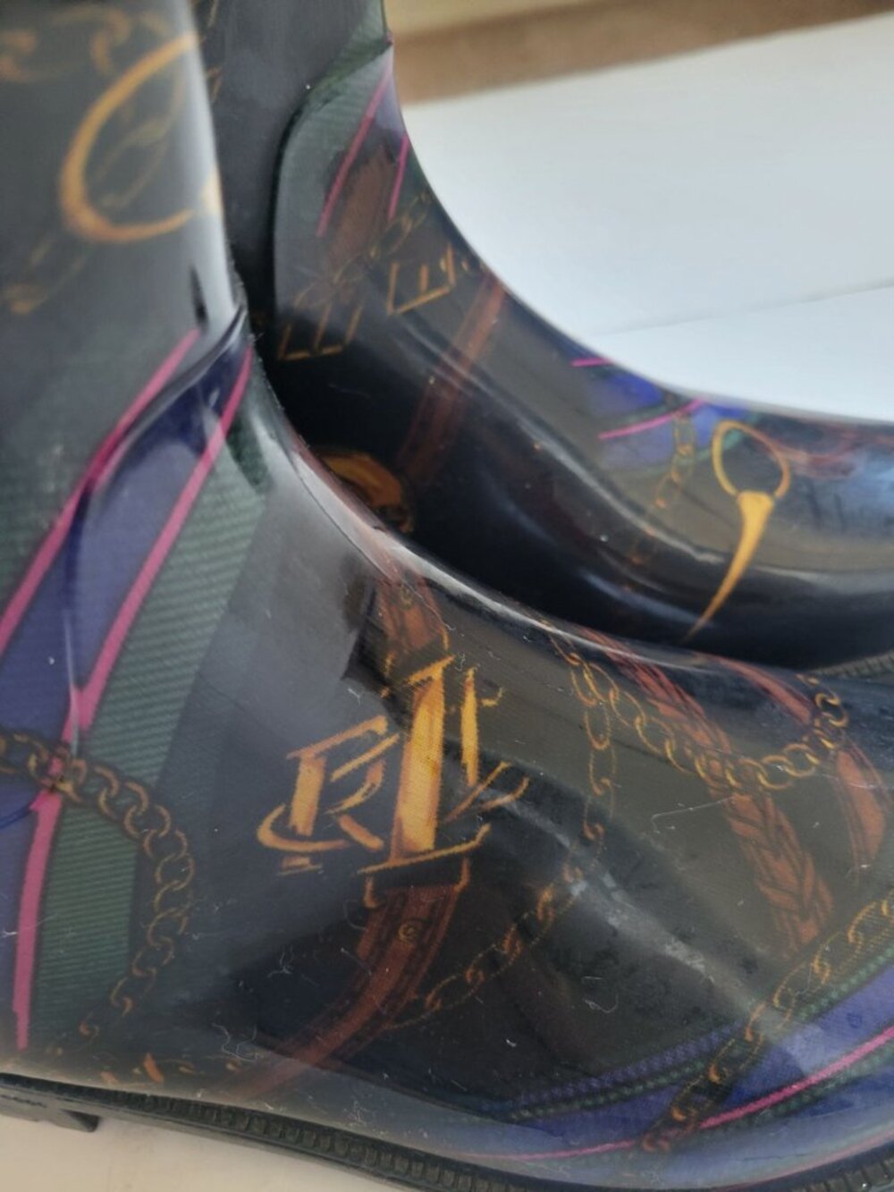 Lauren Ralph Lauren Rossalyn II rain boots black equestrian belt gold rope 8 - Picture 5 of 11